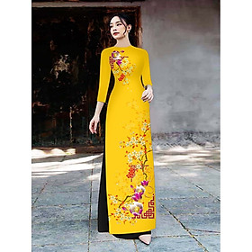 Áo dài lụa in 3D họa tiết hoa lan kết hợp mai vàng AD013 - Lady Fashion