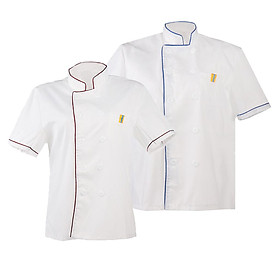 2pcs Chef Jacket Coat Short Sleeve Button  Adults Unisex Hotel Waiter Uniform - L