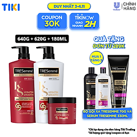 Combo Dầu gội, Dầu xả & Kem ủ TRESEMME Keratin Smooth Dưỡng tóc vào nếp suôn mượt vào nếp suôn mượt Công thức chuẩn salon Hydrolyzed Keratin 640g, 620g, 180ml