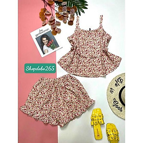 Bộ ngủ 2 dây, đồ bộ nữ mặc nhà đùi tầng vải lụa BN 09 họa tiết dễ thương size 45-57kg