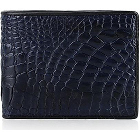 Bóp nam Huy Hoàng da cá sấu ngăn sau màu xanh đậm HT2768