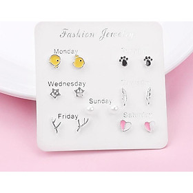 Set 6 bông tai one week mini thời trang nữ ra002