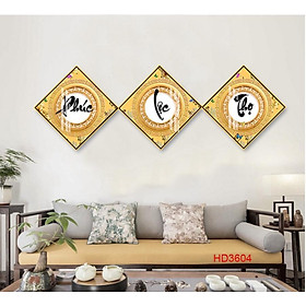 Bộ Tranh Treo Tường Tráng Gương Phúc Lộc Thọ Treo Phòng Khách Tặng Kèm Đinh Treo Không Cần Khoan Tường G2