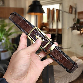 Thắt Lưng Cá Sấu Đan Viền Thủ Công Đẹp Bền Bỉ - TS131A (Mặt vàng)