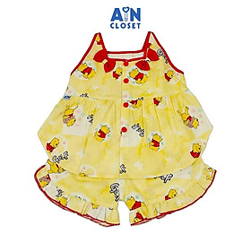 Bộ quần áo Ngắn bé gái hoạ tiết Gấu Pooh Vàng Cotton - AICDBG1KNHMV - AIN Closet