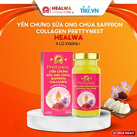 Yến chưng sữa ong chúa Saffron Collagen Prettynest Healwa vị ngọt tự nhiên từ cỏ ngọt (1 lọ x 150ml)