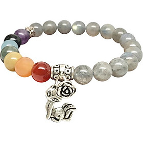 Vòng Tay Xà Cừ Xám Mix Đá 7 Sắc Và Charm Hồ Ly Bạc Ngọc Quý Gemstones VPT037 