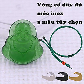 Mặt Phật Di lặc Pha lê xanh lá 3.6 cm kèm vòng cổ dây dù xanh lá + móc inox vàng, mặt dây chuyền Phật cười