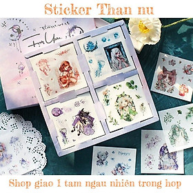Sticker 1k cute trang trí dán laptop điện thoại kiểu cổ trang trong hộp 100 tấm có axtra TIMO ST40