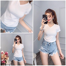 Áo thun nữ trơn cổ tim tay ngắn thun cotton 4 chiều form ôm body MXM ( ANU007 )