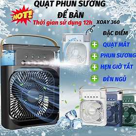 Quạt Điều Hòa Không Khí Mini Phun sương Tránh Nóng Mùa Hè, Có đèn Led 7 màu, 3 chế độ hẹn giờ thông minh, Khay chứa nước lơn 600ml