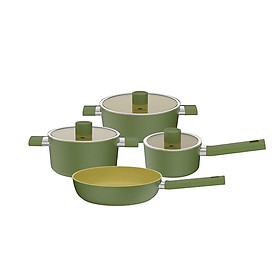 Bộ nồi phủ sứ an toàn Elmich Olive EL-5233OV04 quánh 16cm, nồi 20, 24cm, chảo 26cm - Hàng chính hãng