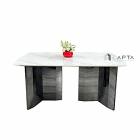 Mua Bàn ăn mặt đá chân inox 3 cạnh màu titan TN1234-16E Nội thất Capta Bàn phòng ăn mặt đá chữ nhật nhập khẩu 1m6 chân bàn 3 cạnh inox mạ màu titan có viền inox vàng cao cấp