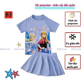 Đồ bơi bé gái tay ngắn hình Elsa từ 14-40kg, quần giả váy tạo cảm giác tự tin- thoải mái - kín đáo - B3 Xanh(EA) - 14:34-36kg