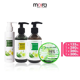 Trọn Bộ Dưỡng Ẩm Và Làm Sạch Da Chiết Xuất Nha Đam Tươi MILAGANICS: Sữa Tắm, Sữa Rửa Mặt, Body Lotion, Gel Nha Đam (975ml/ Bộ)