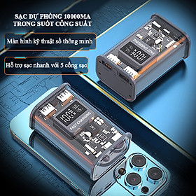 Mua Sạc dự phòng trong suốt Fast Charging 10000mA công suất 22.5W tích hợp màn hình led thông minh quản lý dung lượng pin hỗ trợ 5 cổng sạc