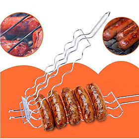 BBQ Sausage Grilling Basket Rack for 6 Hot Dogs,Stainless Steel for Camping