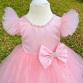 Váy công chúa đầm công chúa thiết kế đính đá và ngọc cho bé gái màu hồng vô cùng đáng yêu tại Mom's Choice