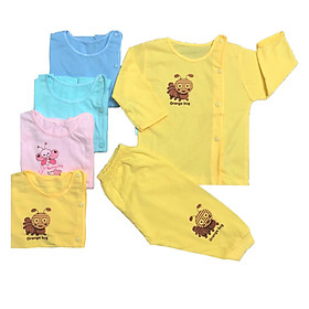 Combo 3 bộ quần áo sơ sinh cotton tay dài cài lệch màu THT-3BOTDCL
