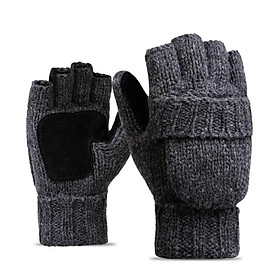 Mùa đông đan găng tay không có ngón tay bằng len găng tay nam và găng tay ấm áp của phụ nữ (màu xám đen)