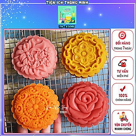 Khuôn lò xo hoa sen nhựa 200g - Khuôn bánh trung thu 4 mặt hoa 3D - BT103