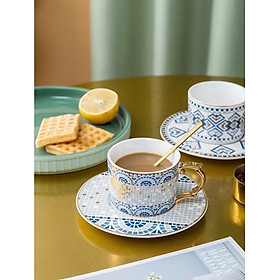 Bộ gồm cốc, thìa, dĩa uống trà/cafe phong cách Vintage Mingyi 160ml