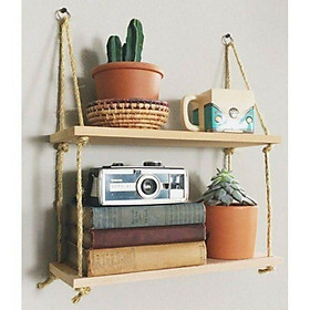 Mua Kệ Gỗ Dây Thừng Trang Trí Treo Tường 2 tầng 30×13