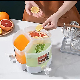 Bình Đựng Nước 3 Ngăn Bằng Nhựa Có Vòi Kèm Đế Xoay 360 Độ Tháo Lắp Đa Năng - Dung tích 5,2 Lít