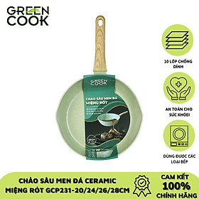 Chảo nhôm sâu men đá ceramic miệng rót Green Cook GCP231 màu xanh 10 lớp chống dính sử dụng được trên tất cả các loại bếp - greencook