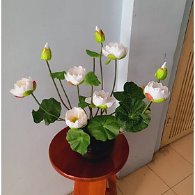 Mua Hoa lụa  Hoa sen cao cấp kèm bình sứ tang trí phòng khách  văn phòng  cửa hàng  quán cà phê