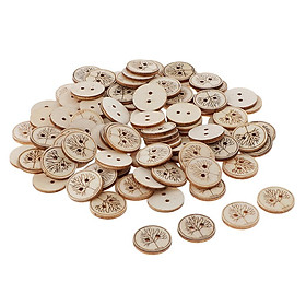 2-Hole 100 Pcs/Pack Vintage Style  Shape Printed Wooden Sewing Buttons
