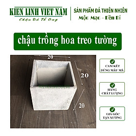 Chậu trồng hoa hình vuông 20cm bằng đá ong xám tự nhiên xinh xắn độc đáo