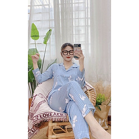 Đồ bộ ngủ mặc nhà Pjiama Lụa Gấm tay dài quần dài họa tiết chìm dưới 62kg cho bạn nữ cực sang trọng