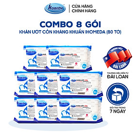 Combo thùng 8 gói Khăn ướt cồn kháng khuẩn cao cấp iHomeda ( 80 Miếng/ Gói) - Combo 8 of iHomeda premium anti-bacteria alcohol wipes ( 80 sheets per packpage)