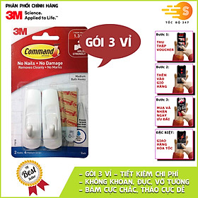 Mua Bộ 2 móc treo tường cường lực siêu dính chống thấm nước 1300 gram Command 3M 3M-17001B