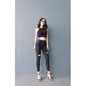Quần jean nữ BIGSIZE lưng cao rách nhẹ, vải jean dày dặn co dãn mạnh, phong cách trẻ trung năng động cá tính 2439
