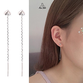Khuyên tai bạc Miuu Silver, bông tai nữ dáng dài đầu trái tim