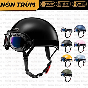 Mũ bảo hiểm nửa đầu Rona hali viền bạc kèm kính phi công bạc, mũ xe máy freesize cho nam và nữ