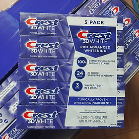 SET 5 TUÝP KEM ĐÁNH RĂNG CREST 3D WHITE ADVANCED TRIPLE WHITENING 158Gx5 HÀNG NHẬP MỸ KHÁNG KHUẨN TRẮNG RĂNG THƠM MIÊNG( MẪU MỚI )