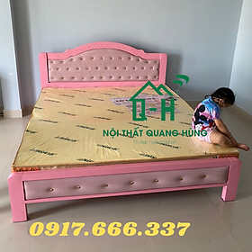 Mua GIƯỜNG SẮT HỘP VUÔNG CAO CẤP CÓ NỆM BỌC ĐẦU MÀU HỒNG DÀNH CHO GIA ĐÌNH