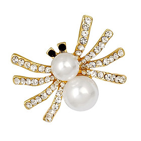 Lovely Handmade Pearl Spider Rhinestone Brooch Pin  Bug Jewelry