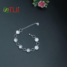 Lắc tay nữ inox kiểu hình tròn nối kẹp hột sáng đẹp không đen không gỉ sét