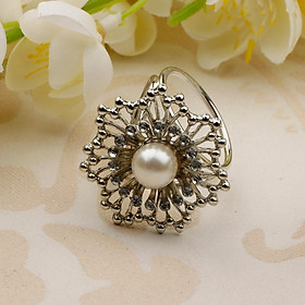 Rhinestone Womens Flower Scarf Ring Silk Scarf Clip Buckle Slide Jewelry  Gold