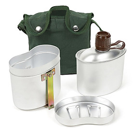 Portable Aluminum Canteen Set with Cup and Cover Outdoor Camping Cookware Mess Kit for Hiking Backpacking Picnic