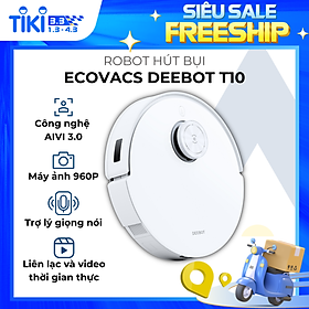 Robot hút bụi lau nhà thông minh Ecovacs Deebot T10 - Điều khiển giọng nói, gọi video theo thời gian thực, lực hút 3000 Pa, pin 5200 mAh - Bản Quốc tế - Hàng Chính hãng - Deebot T10