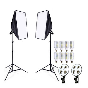 Mua 2 Softbox đuôi sứ bốn chuôi 50x70cm - 8 đèn Led 360 độ 28W - 2 Chân đèn 2m