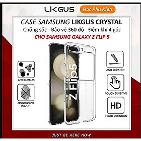 Ốp lưng trong suốt chống sốc cho Samsung Galaxy Z Flip 5 / ZFLip 5 5G hiệu Likgus Crystal - Bảo vệ toàn diện, chống sốc chống va đập, đệm khí 4 góc - Hàng nhập khẩu