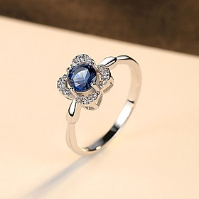 Nhẫn bạc nữ, nhẫn bạc nữ đính đá hoa pha lê xanh tinh tế - n2395 - bảo ngọc jewelry