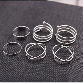 Bộ 6 nhẫn xoáy bạc nữ phong cách cá tính Hàn Quốc