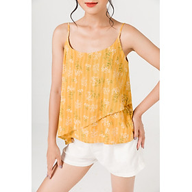 Bộ mặc nhà hai dây hoa vàng hai layers quần trắng chất liệu cotton